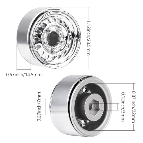 HobbyPark 1.0 Beadlock Wheels Negative Offset Stamped Steel Beadlock 1.0" Wheels 1.0 Beadlocks with Wheel Nut Wrench for 1/18 1/24 RC Crawler TRX4M 1/24 SCX24 FCX24 Upgrades Parts