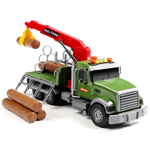 Dwi Dowellin Kids Toys for 3 4 5 6 7 Years Old Boys,15" Large Timber Truck with Loading Crane and 6 Trunks,Birthday Gifts for Boy Toddler Child - style: farm truck