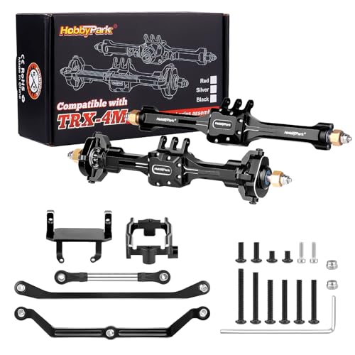 HobbyPark +10mm Extended Portal Axle Complete Set with Servo Mount & Links Built-in Metal Steel Gears for 1/18 TRX4M Defender Bronco K10 F150 High Trail Upgrades, Front and Rear (Black)