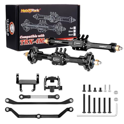 HobbyPark +10mm Extended Portal Axle Complete Set with Servo Mount & Links Built-in Metal Steel Gears for 1/18 TRX4M Defender Bronco K10 F150 High Trail Upgrades, Front and Rear (Black)