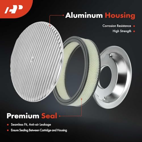 A-Premium Universal Air Cleaner Filter Assembly | 14" x 3", Round Polished Air Cleaner, with Recessed Style Base