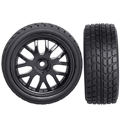 Pre-Glued OD 2.56" 12mm Hex Wheels Rims & Rubber Tires 26mm for 1/10 Scale On Road Racing Car Drift RC Touring Car, Set of 4 (Color D) - color: Color D