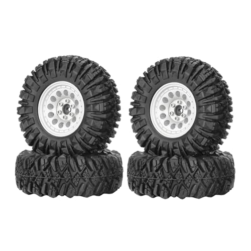 4PCS 1.3" Aluminum Alloy Beadlock Wheel Rims All-Terrain Tyre 70mm Rubber Tires Set with 5mm & 7mm Hex for 1/12 1/14 1/18 1/24 RC Rock Crawler Car Upgrade Parts (B-Silver) - color: B-silver