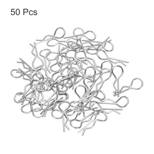 MECCANIXITY 50pcs 30-Degree Angle RC Body Clips Bent Spring R Pins 24x1.2x8mm for 1/8 1/10 1/16 Scale Model RC Car Crawler Truck Shell Replacement Parts(Silver) - size: 1.2x8mm