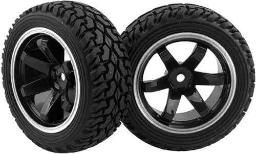4PCS 75mm Rubber Tires and 6Spokes Plastic Wheel Rims Tyre for 1/10 RC On-Road Drift Racing Car 1:14 1:16 Rally Car for Tamiya Kyosho HPI HSP TT02 Upgrades Parts (Black Silver) - color: Black Silver