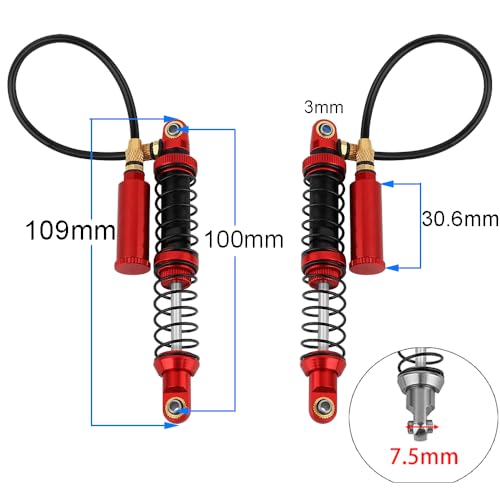 100mm Desert Lizard Piggyback Adjustable RC Shock Absorber Damper for 1/10 RC Crawler Axial SCX10 90046 AXI231017 D90 TRX4 TRX6 Metal Upgrade (red) - color: red