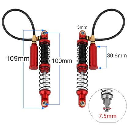 100mm Desert Lizard Piggyback Adjustable RC Shock Absorber Damper for 1/10 RC Crawler Axial SCX10 90046 AXI231017 D90 TRX4 TRX6 Metal Upgrade (red) - color: red