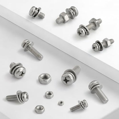 692Pcs Machine Screws Assortment Kit,Metric Nut and Bolt Assorted M2 M2.5 M3 M4 M5,304 Stainless Steel Phillips Pan Head Small Combination Screw with Fixed Washers(All-in-One Design) - size: M2/2.5/3/4/5 692PCS Machine SS