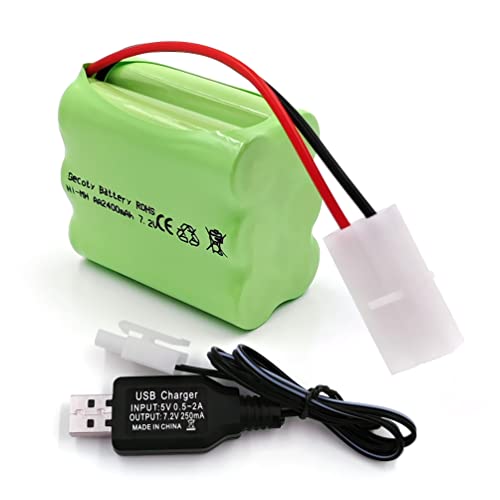 7.2V 2400mAh 6-Cell AA Ni-MH Replacement Battery Pack, KET 2P Plug Rechargeable Battery with USB Cable for Off-Road RC Truck, RC Racing Boat, RC Combat Tank & Hobby RC Toys