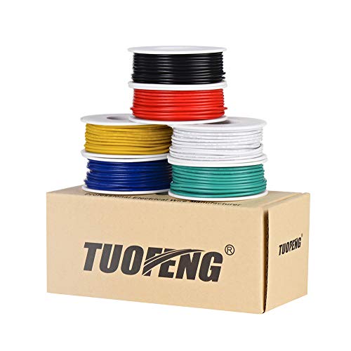 TUOFENG 20 AWG PVC Hook Up Wire Kit | 6 Colors, 23ft per Color, Copper Stranded - size: 20 AWG PVC Wire 6 colors 23ft each (138ft Total)