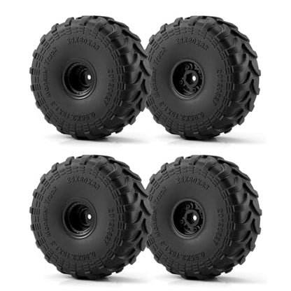 4Pcs Plastic Wheels Rims Hub and Soft Rubber Tires 80mm | Upgrade Parts, For Axial 1/24 SCX24 1/18 Tra-xxas TRX4-MT, RC Crawler Car