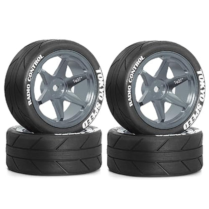 REDSPIDER 12mm Hex RC Wheels and Tires Metal Wheel Rims OD2.56'' RC Rally Racing Tyres for Tamiya TT01 TT02 XV01 TA06 A959 PTG2 HPI KYOSHO PTG2 Traxxas 1:10 Street Touring Drift Car (Titanium) - color: Titanium