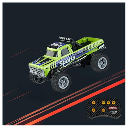 1/64 Scale Alloy RC Car 2.4GHZ Off-Road Remote Control Car with Trailer Three Speed Adjustment Small RC Truck Gifts for Christmas Day Birthday (HB09 Green) - style: HB09 Green
