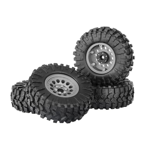 4PCS 1.3" Aluminum Alloy Beadlock Wheel Rims All-Terrain Tyre 70mm Rubber Tires Set with 5mm & 7mm Hex for 1/12 1/14 1/18 1/24 RC Rock Crawler Car Upgrade Parts (A-Gray) - color: A-gray