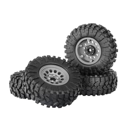 4PCS 1.3" Aluminum Alloy Beadlock Wheel Rims All-Terrain Tyre 70mm Rubber Tires Set with 5mm & 7mm Hex for 1/12 1/14 1/18 1/24 RC Rock Crawler Car Upgrade Parts (A-Gray) - color: A-gray
