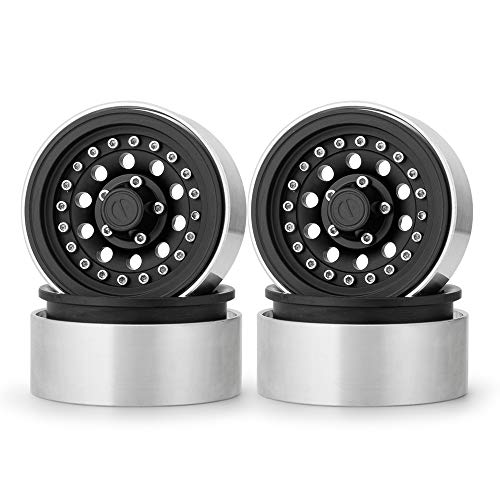 QUE-T 1.9" Pack of 4 Alloy Metal Beadlock Wheel Rims for 1/10 RC Crawler SCX10 90046 D90 Trx4 (Black) - color: Black