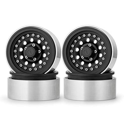 QUE-T 1.9" Pack of 4 Alloy Metal Beadlock Wheel Rims for 1/10 RC Crawler SCX10 90046 D90 Trx4 (Black) - color: Black