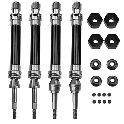 Front & Rear Universal Drive Shaft CVD w/Wheel Hex Hub Compatible with 1/10 Traxxas Slash VXL 4x4 /Stampede VXL 4X4/Hoss VXL 4X4 RC Car Upgrade Part (Black) - color: Black
