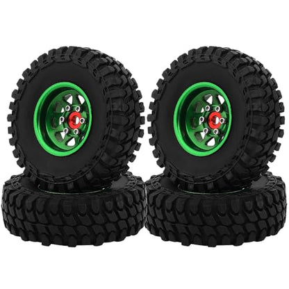 1.0 Beadlock Wheel Soft Tires Set -3.78mm Offset Wheel Rims for 1/18 1/24 RC Crawler Car Axial AX24 SCX24 FMS FCX24 TRX4M (Green) - color: Green