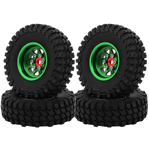 1.0 Beadlock Wheel Soft Tires Set -3.78mm Offset Wheel Rims for 1/18 1/24 RC Crawler Car Axial AX24 SCX24 FMS FCX24 TRX4M (Green) - color: Green