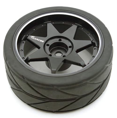 1/10 RC Drift Tires and Aluminum Wheels Rims Rally Racing Tyres 12mm Hex for 1:10 Scale On Road Touring Street Car Tamiya Traxxas HPI KYOSHO XV02 XV01 TT01 TT02 PTG2 A959 4pcs (Black) PP2501 - color: Black