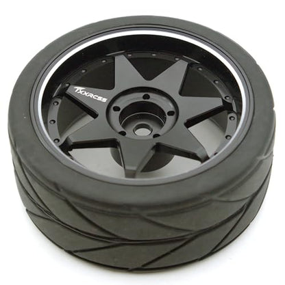 1/10 RC Drift Tires and Aluminum Wheels Rims Rally Racing Tyres 12mm Hex for 1:10 Scale On Road Touring Street Car Tamiya Traxxas HPI KYOSHO XV02 XV01 TT01 TT02 PTG2 A959 4pcs (Black) PP2501 - color: Black