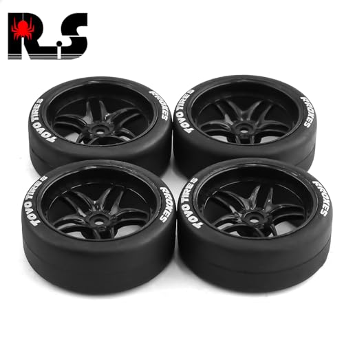 REDSPIDER 1:10 RC Drift Tires(4PCS) 12mm Hex RC Wheels and Tires Smooth Surface Rubber Tires Fit for 1/10 On-Road Drifting Car Traxxas HSP Tamiya HPI Kyosho (White) - color: White