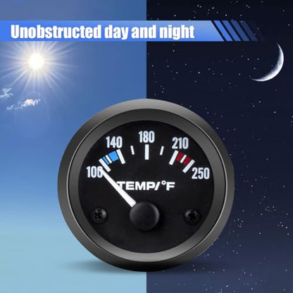 BDZMC 2" 52mm DC12V Car Water Temperature Gauge, 100-250℉ Water Temp Gauge Meter Kit with LED Backlight and Sensor, Fit for Car Truck Boat Marine Ship