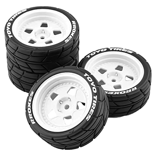 kingsea 4PCS Classic Drift Tires and Plastic Wheel Compatible with HPI Ken Block 1/10 RC Mustang Classic 1965 RC Car Upgrade Part (White)