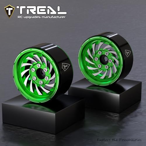 TREAL 1.9 Beadlock Wheels - Cyclone Style CNC Machined Aluminum Rims (4-Pack) for 1/10 RC Crawlers TRX4, SCX10 III, and Ascent(Green) - color: Green