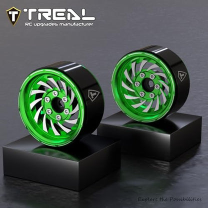 TREAL 1.9 Beadlock Wheels - Cyclone Style CNC Machined Aluminum Rims (4-Pack) for 1/10 RC Crawlers TRX4, SCX10 III, and Ascent(Green) - color: Green