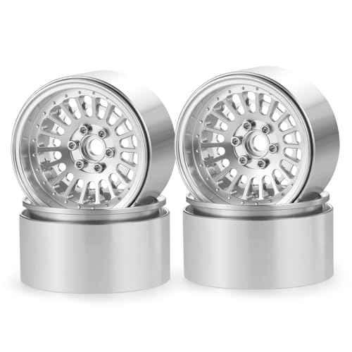 2.2" Beadlock Wheels RC Aluminum Rims for AXIAL Wraith RR10 TRX4 SCX10 Redcat Gen8 1/10th RC Crawler Truck Car (Silver) - color: Silver