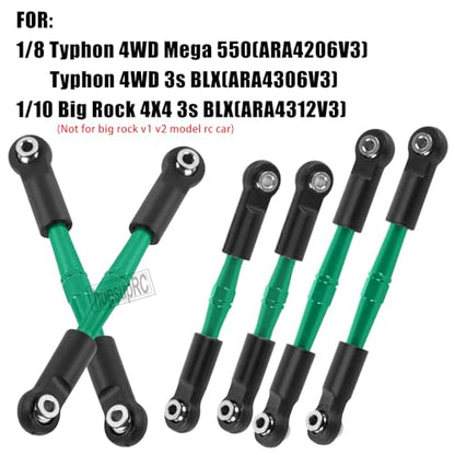 RC Adjustable Turnbuckles Camber Upgrades Part for 1/8 Typhon 4WD 3S MEGA 550 BLX,1/10 Big Rock 4X4 V3 3S BLX RC Car,Tie Rod Set Link Linkage Rod,Adjustable Links Steering Links,6PCS(Green). - color: Green(6pcs)