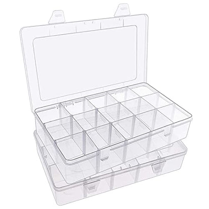 2 Pack Plastic Small Crafts Storage Boxes with Adjustable Dividers (15 Grid) - size: 15 Grid