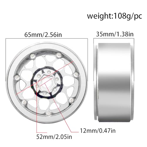REDSPIDER 2.2 Beadlock Wheels（4PCS） Aluminum 2.2 Wheels for 1/10 RC Rock Crawler Car Axial Wraith RR10 SCX10 II III 90046 TRX4 TRX6 YETI D90 CC01 RC Crawler Car Upgrade Parts (Silvery)