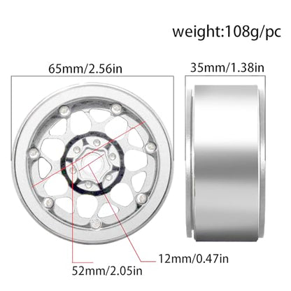 REDSPIDER 2.2 Beadlock Wheels（4PCS） Aluminum 2.2 Wheels for 1/10 RC Rock Crawler Car Axial Wraith RR10 SCX10 II III 90046 TRX4 TRX6 YETI D90 CC01 RC Crawler Car Upgrade Parts (Silvery)