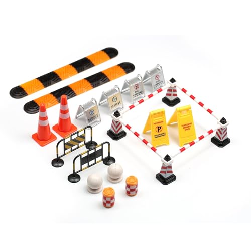 Mini Traffic Signs and Speed Bumps for 1/18 1/24 1/30 RC Cars | Miniature Plastic Road Cones, Parking Signs, Speed Bump,Garage Diorama, Scene Setup & Decoration,Simulated Traffic
