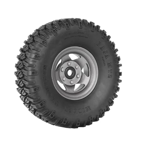 4PCS 1.55 Inch Aluminum Alloy 5Spoke Beadlock Wheel Rim Tyre and 95mm Rubber Tires Set for 1/10 RC Rock Crawler Car Upgrade Parts for Tamiya Axial AX90069 D90 TF2 CC01 LC70(A-Grey) - color: A-grey
