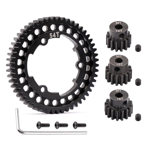 Aimrock Harden Steel Mod 1 54T Spur Gear and 5mm 14T 15T 16T Pinion Gear Combo Upgrade Option Parts for Traxxas XRT X-Maxx E-Revo Funco Maxx XO-1 RC Car (54T 14T 15T 16T) - size: 54T 14T 15T 16T