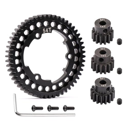 Aimrock Harden Steel Mod 1 54T Spur Gear and 5mm 14T 15T 16T Pinion Gear Combo Upgrade Option Parts for Traxxas XRT X-Maxx E-Revo Funco Maxx XO-1 RC Car (54T 14T 15T 16T) - size: 54T 14T 15T 16T