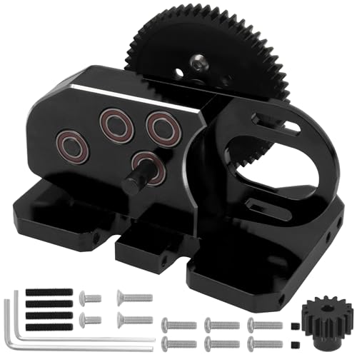 ShareGoo Aluminum 2Low Gearbox Middle Transmission w/Overdrive Gear for LCG Chassis Compatible with Axial SCX10 II III 90046 Capra TRX4 1/10 RC Crawler (Black) - color: Black