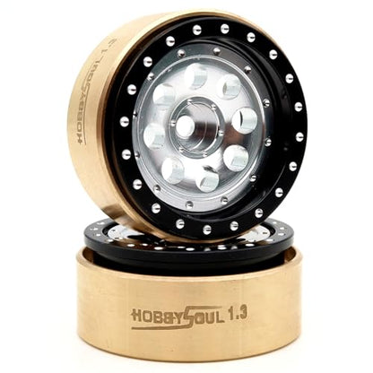 1.3 Beadlock Wheels 43g/rim Brass Weight 4-Pack Fits TRX4M SCX24 | adjustable offset black & silver wheel with 7mm hex hub, For 1/18 TRX4M High Trail & 1/24 micro RC crawlers Upgrades - color: Black & Silver