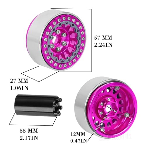 RC 1.9 Dually Beadlock Wheels Rims w/Adjustable Offset for 1/10 TRX4 TRX6 SCX10 SCX10 II 90046 SCX10 III AXI03007 SCX10 Pro Gen7/8 D90 VS4-10 MST CFX RC Crawler Car,4Pcs Alloy Rims,Pink - color: Pink - (Wheels Rims)