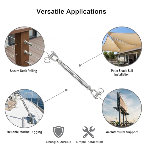 4 PCS 1/4" (M6) 304 Stainless Steel Turnbuckle, Heavy Duty Turnbuckles Closed Body Jaw and Jaw Turnbuckles for Cables Wire Rope Tension, Shade Sail, Industrial Grade Rigging Screw - size: 4PCS-M6-UU