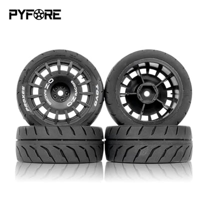 4PCS 1/10 RC Rally Tires & Rims, 68x28mm 12mm Hex Wheel Set, Fits for Traxxas Tamiya HPI WR8 1/10 Scale On-Road Car (Black) - color: Black