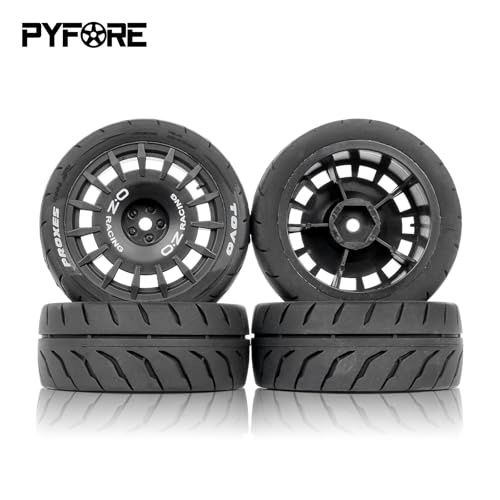 4PCS 1/10 RC Rally Tires & Rims, 68x28mm 12mm Hex Wheel Set, Fits for Traxxas Tamiya HPI WR8 1/10 Scale On-Road Car (Black) - color: Black