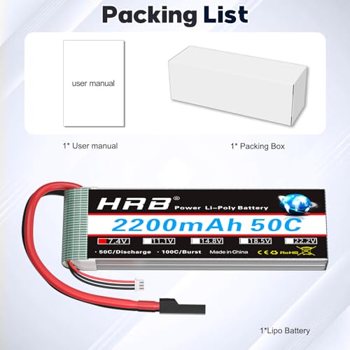 HRB 2S 7.4V 2200mAh LiPo Battery 50C TR Plug Compatible with RC Airplane, RC Helicopter, RC Car, RC Truck, RC Boat