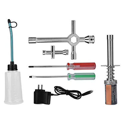 Nitro Starter Kit, RechargeableGlow Plug Igniter Tool Set with Fuel Bottle Wrench Screwdriver Accessories for 1/8 1/10 Nitro Engine RC Car Truck Buggy
