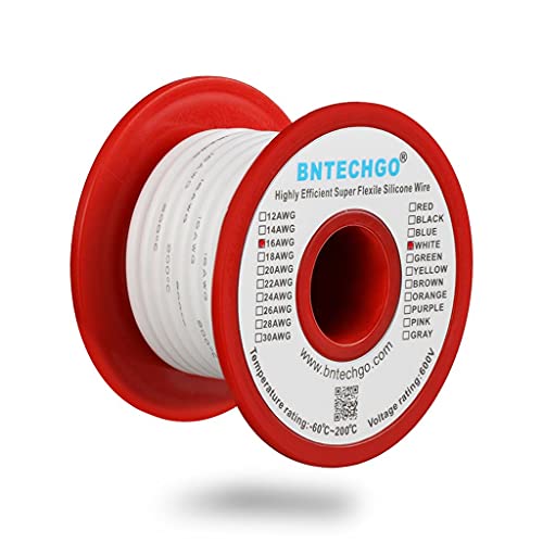 BNTECHGO 16 Gauge Silicone Wire White 25ft Stranded Tinned Copper Wire | Flexible 16 AWG Stranded Wire Silicone Rubber Insulation For RC Models, Drone, Robot, Battery, EV Charger, 3D Printer, DIY - color: 16 gauge silicone wire white, size: silicone wire