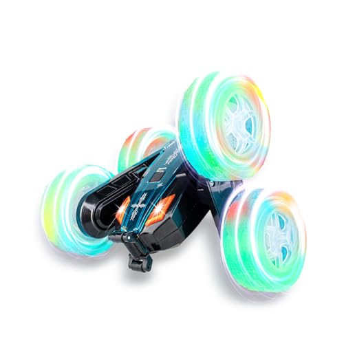 Remote Control Car - Double-Sided 360° Rotating, 4WD, 2.4GHz Rechargeable with LED Light and Music, RC Stunt Cars Toy for Boys and Girls on Birthdays Blue